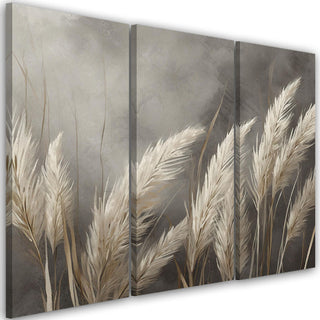 Trijų dalių paveikslas ant drobės, Nendrės pilkame fone Paveikslai ant drobės Gera namie - Geranamie.lt