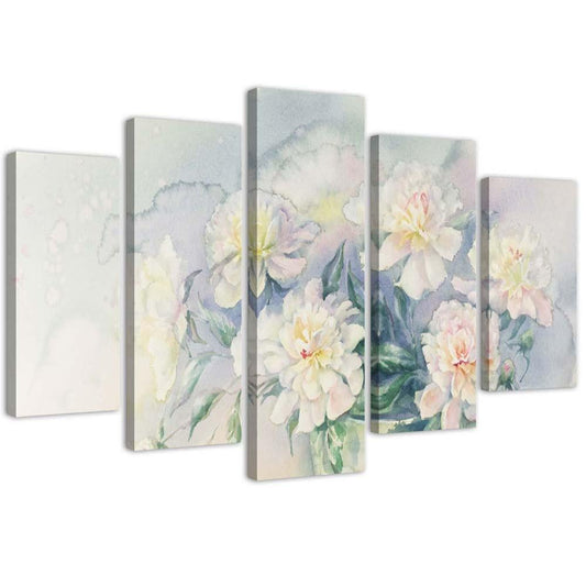 Penkių dalių paveikslas ant drobės, Gėlės Shabby Chic stiliumi