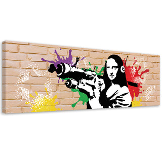 Paveikslas ant drobės, Banksy, Mona Lisa Bazooka plytų fone Paveikslai ant drobės Gera namie - Geranamie.lt