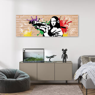 Paveikslas ant drobės, Banksy, Mona Lisa Bazooka plytų fone Paveikslai ant drobės Gera namie - Geranamie.lt