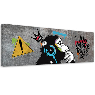 Paveikslas ant drobės, Banksy, DJ Monkey pilkame fone Paveikslai ant drobės Gera namie - Geranamie.lt