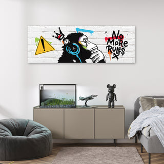 Paveikslas ant drobės, Banksy, DJ Monkey baltų plytų fone Paveikslai ant drobės Gera namie - Geranamie.lt