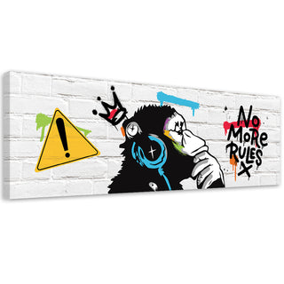 Paveikslas ant drobės, Banksy, DJ Monkey baltų plytų fone Paveikslai ant drobės Gera namie - Geranamie.lt