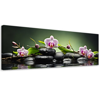 Paveikslas ant drobės, Orchidėja ir akmenys žaliame fone išpardavimas Paveikslai ant drobės Gera namie - Geranamie.lt