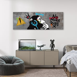 Paveikslas ant drobės, Banksy, DJ Monkey pilkame fone Paveikslai ant drobės Gera namie - Geranamie.lt