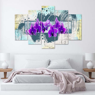 Penkių dalių paveikslas ant drobės, Violetinės orchidėjos Paveikslai ant drobės Gera namie - Geranamie.lt