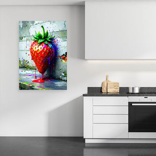 Paveikslas ant drobės, Neoninė braškė Paveikslas ant drobės, 3D Strawberry Abstraction Paveikslai ant drobės Gera namie - Geranamie.lt