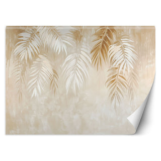 Wallpaper, Beige tropical palm leaves boho style
