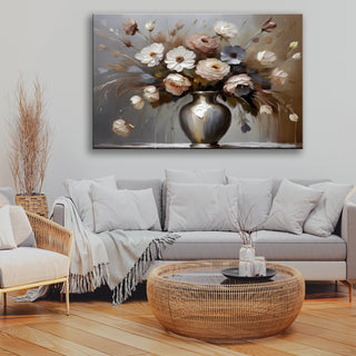Paveikslas ant drobės, Gėlių vaza pilkame fone Paveikslai ant drobės Gera namie - Geranamie.lt