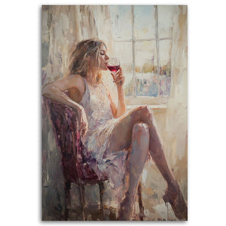 Paveikslas ant drobės, Susimąsčiusi moteris ir vyno taurė Paveikslai ant drobės Gera namie - Geranamie.lt