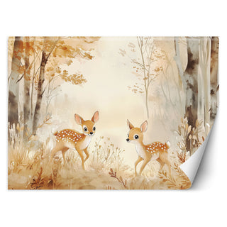 Wallpaper for children, Deer Animals in the forest Beige