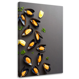 Paveikslas ant drobės, Midijų kompozicija Paveikslas ant drobės, Seafood mussels and herbs Paveikslai ant drobės Gera namie - Geranamie.lt