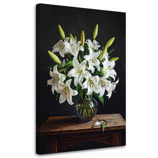 Paveikslas ant drobės, baltų lelijų magija Canvas picture, White lilies flowers in a vase Paveikslai ant drobės Gera namie - Geranamie.lt