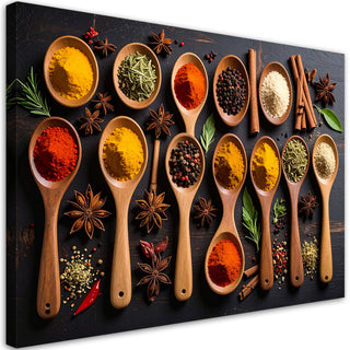 Paveikslas ant drobės, Prieskonių pasaulis Paveikslas ant drobės, Wooden spoons with spices Paveikslai ant drobės Gera namie - Geranamie.lt