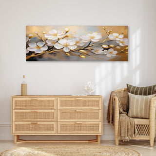 Paveikslas ant drobės, Baltų žiedų šakelė ochroje Paveikslai ant drobės Gera namie - Geranamie.lt