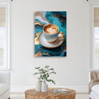 Paveikslas ant drobės, Kavos pertrauka Paveikslas ant drobės, Cup of Coffee Turquoise Marble Paveikslai ant drobės Gera namie - Geranamie.lt