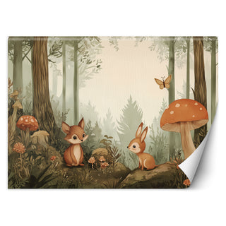 Wallpaper for children's rooms, Forest Animals Nature Beige