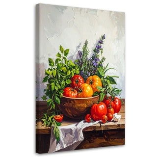 Paveikslas ant drobės, Pomidorai ir žolelės Paveikslas ant drobės, Still life tomatoes and herbs Paveikslai ant drobės Gera namie - Geranamie.lt