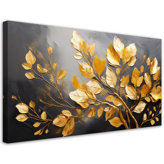 Paveikslas ant drobės, Aukso lapai pilkame fone Paveikslai ant drobės Gera namie - Geranamie.lt