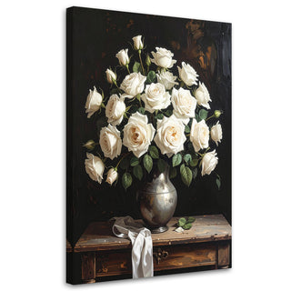 Paveikslas ant drobės, baltos rožės vazoje Wall Art Print, White roses in a vase Paveikslai ant drobės Gera namie - Geranamie.lt