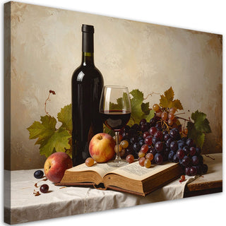 Paveikslas ant drobės, Vynas ir knyga Nr. 2 Paveikslas ant drobės, Bottle of grape wine still life Paveikslai ant drobės Gera namie - Geranamie.lt