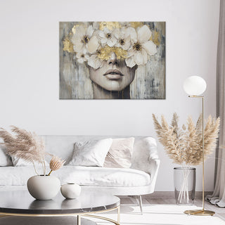 Paveikslas ant drobės, Moteris pilkose aukso gėlėse Paveikslai ant drobės Gera namie - Geranamie.lt