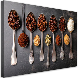 Paveikslas ant drobės, Kavos aromatai Paveikslas ant drobės, Coffee Beans Spoons Paveikslai ant drobės Gera namie - Geranamie.lt