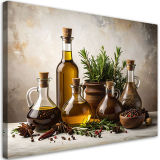 Paveikslas ant drobės, alyvuogių aliejaus natiurmortas Paveikslas ant drobės, Olive oil herbs spices Paveikslai ant drobės Gera namie - Geranamie.lt