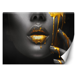 Wallpaper, Golden Lips Female Abstract