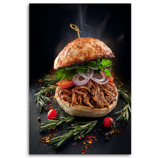Paveikslas ant drobės, Plėšytos mėsos burgeris Paveikslas ant drobės, Burger Food Kitchen Paveikslai ant drobės Gera namie - Geranamie.lt