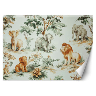 Wallpaper for children's room, Elephants Lions Jungle
