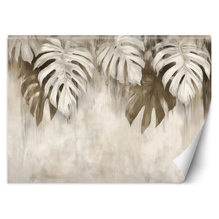Wallpaper, Monstera leaves hanging beige