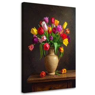 Paveikslas ant drobės, pavasario tulpės Canvas wall art, Colourful tulips flowers in a vase Paveikslai ant drobės Gera namie - Geranamie.lt