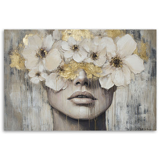 Paveikslas ant drobės, Moteris pilkose aukso gėlėse Paveikslai ant drobės Gera namie - Geranamie.lt