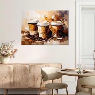 Paveikslas ant drobės, Kavos trijulė Paveikslas ant drobės for the kitchen or bar, Coffee Cups Imitation Oil Paint in Beige Paveikslai ant drobės Gera namie - Geranamie.lt