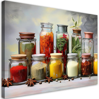 Paveikslas ant drobės, Prieskonių begalybė Paveikslas ant drobės, Colourful Spices Herbs in Jars Paveikslai ant drobės Gera namie - Geranamie.lt