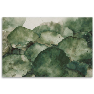 Painting on canvas, Green lotus leaves in the mist