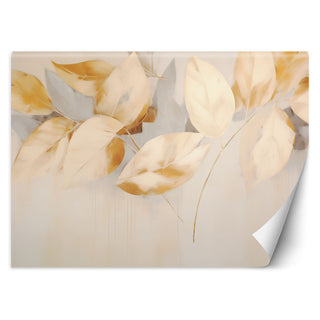 Wallpaper, Beige yellow leaves branches scandi boho