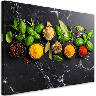 Paveikslas ant drobės, Virtuvės aromatai Paveikslas ant drobės, Marble colourful spices and herbs Paveikslai ant drobės Gera namie - Geranamie.lt