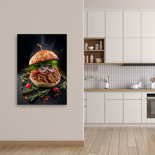 Paveikslas ant drobės, Plėšytos mėsos burgeris Paveikslas ant drobės, Burger Food Kitchen Paveikslai ant drobės Gera namie - Geranamie.lt
