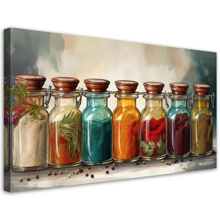 Paveikslas ant drobės, Aromatų buteliukai Paveikslas ant drobės, Colourful Spices Herbs Paveikslai ant drobės Gera namie - Geranamie.lt