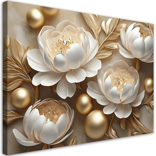 Painting on canvas, Golden peonies