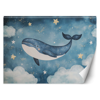 Wallpaper for children's rooms, Whale in blue clouds