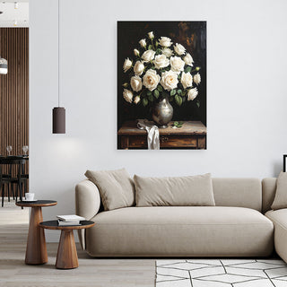 Paveikslas ant drobės, baltos rožės vazoje Wall Art Print, White roses in a vase Paveikslai ant drobės Gera namie - Geranamie.lt