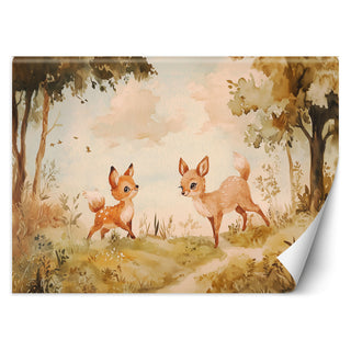 Wallpaper for children's room, Roe deer Animals in the forest Beige