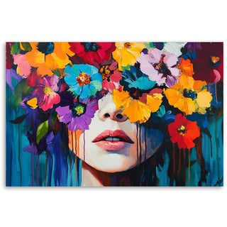Paveikslas ant drobės, Moteris su spalvingomis gėlėmis Paveikslai ant drobės Gera namie - Geranamie.lt