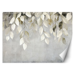 Wallpaper, Beige hanging leaves twigs concrete boho