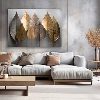 Paveikslas ant drobės, Auksinių lapų magija pilkame fone Paveikslai ant drobės Gera namie - Geranamie.lt