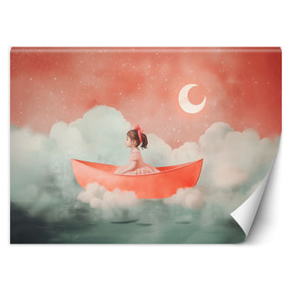 Wallpaper for children's room, Girl in a boat in the clouds
