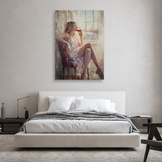 Paveikslas ant drobės, Susimąsčiusi moteris ir vyno taurė Paveikslai ant drobės Gera namie - Geranamie.lt